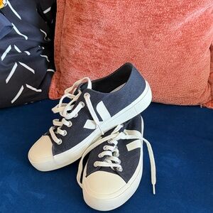 Veja Black Canvas Low-Top Sneakers with White Accents